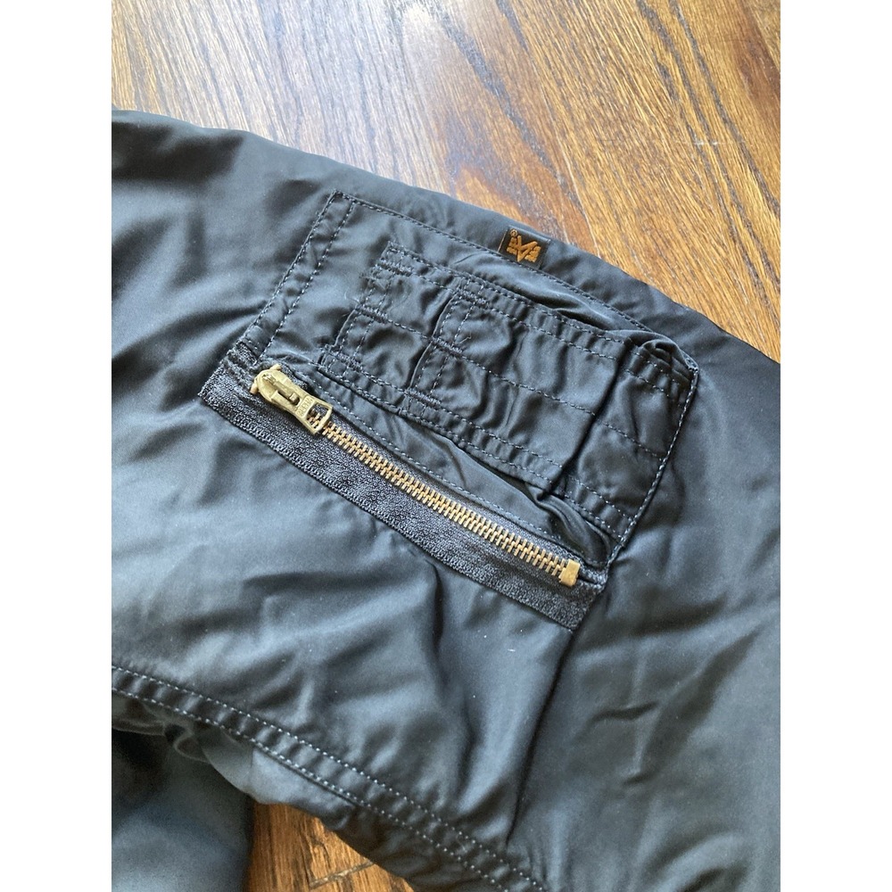 Vintage Alpha Industries MA-1 Flyers Jacket Mens XL Black Reversible Bomber USA - Picture 3 of 10